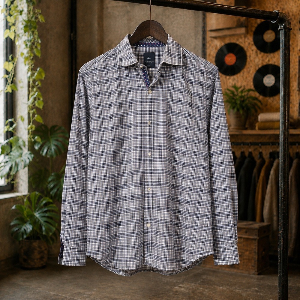 TailorByrd Mens Plaid Long Sleeve Button Down Shirt Blue Gray Size M